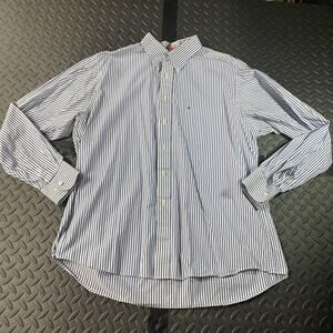 IZOD Shirt Mens XL Blue White Striped Button Down Pinpoint Easy Care Cotton